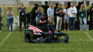 Hali Rieman and Rehlko Set World Record by Mowing an American Football Field in Under 15 Minutes